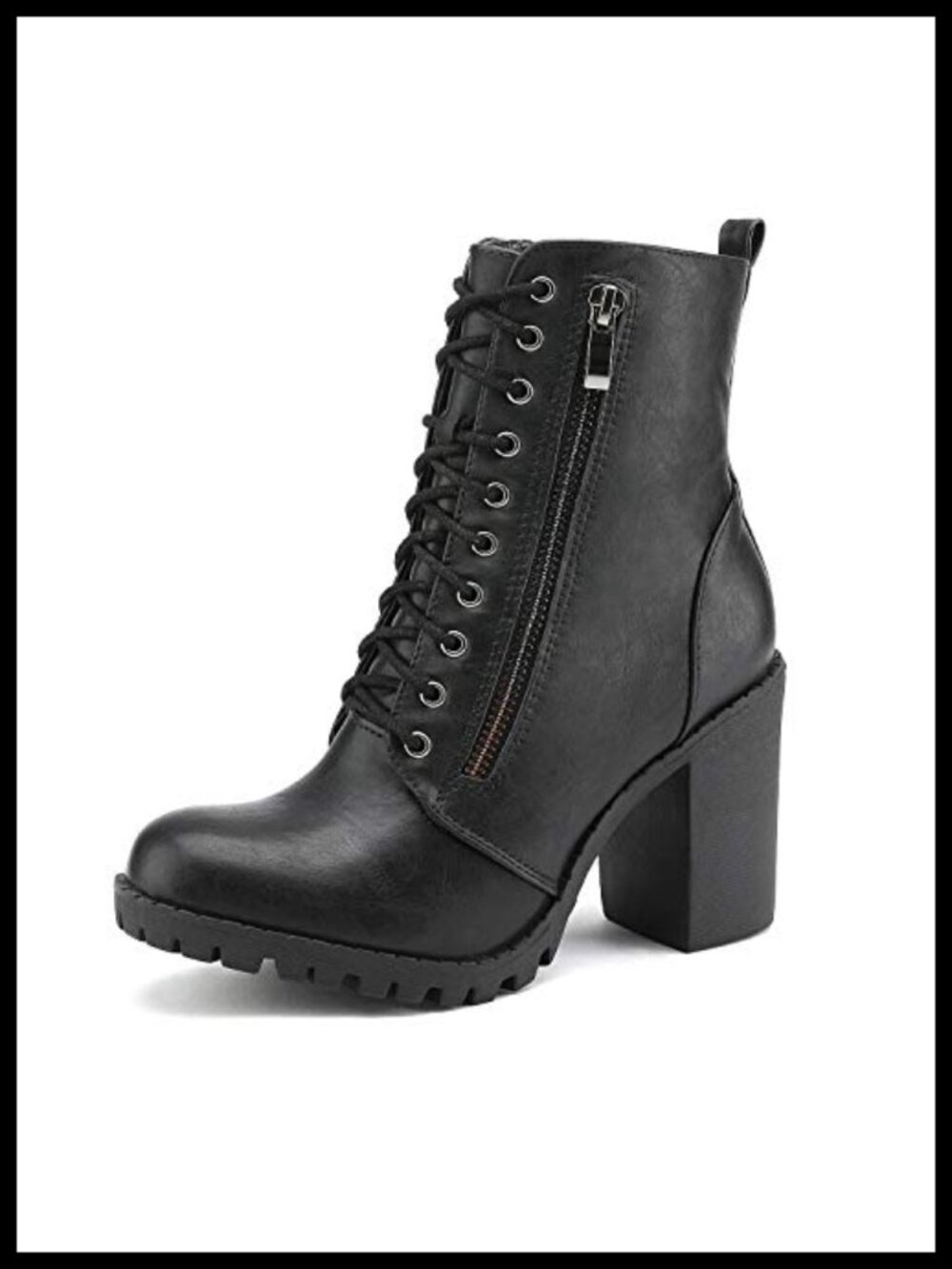 Combat Ankle Booties Chunky Block Heel Lace Up Faux Leather